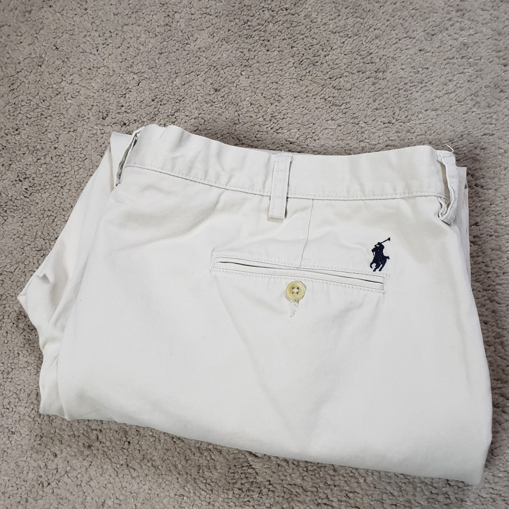 VTG 90s Polo Ralph Lauren Pants Mens 42x30 Beige Preston Pant Classic Chino Pony